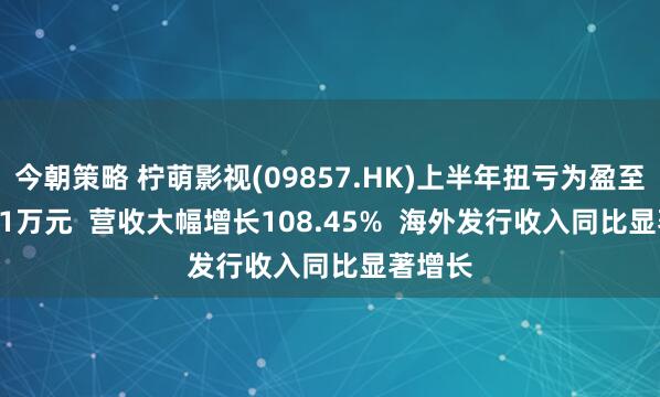 今朝策略 柠萌影视(09857.HK)上半年扭亏为盈至1082.1万元  营收大幅增长108.45%  海外发行收入同比显著增长